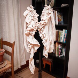 Anthropologie Moth Cream Ruffle Sweater Cotton Cashmere Romantic Cardigan XS